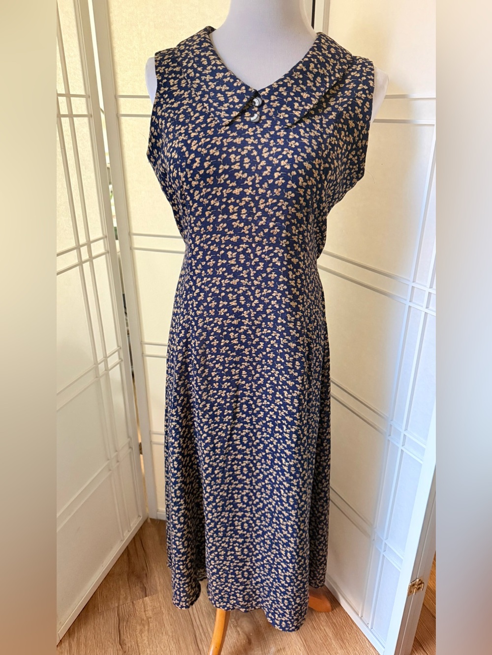 Navy Floral A-Line Dress with Peter Pan Collar